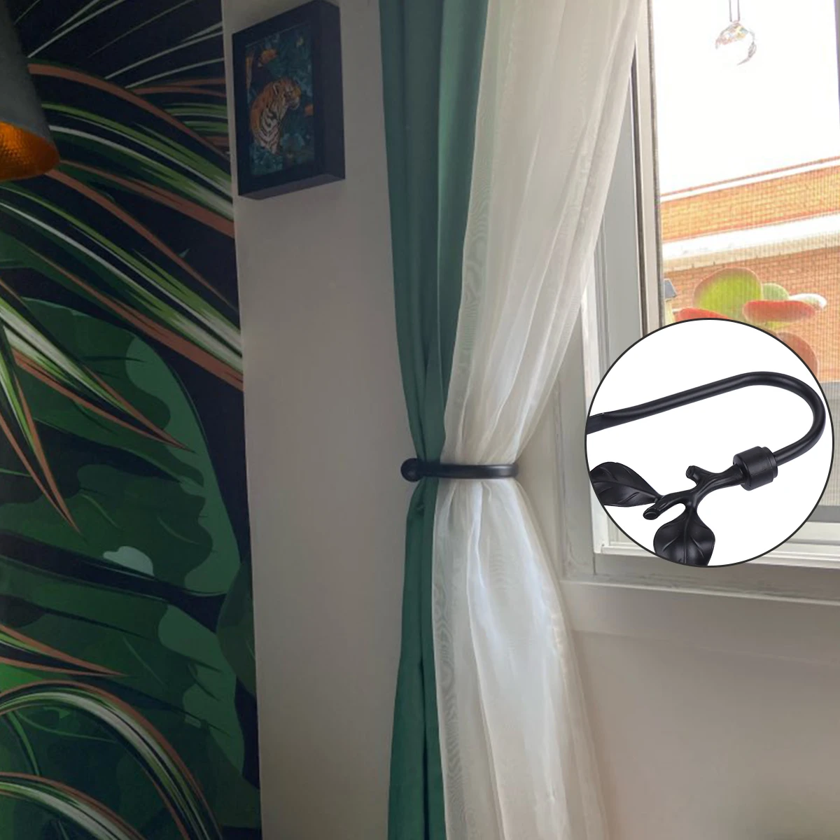 

Curtain Wall Hook Holder Metal Rustic Leaf Design Heavy Duty Holdback for Curtains Coats Towels Bags Keys Household Hooks