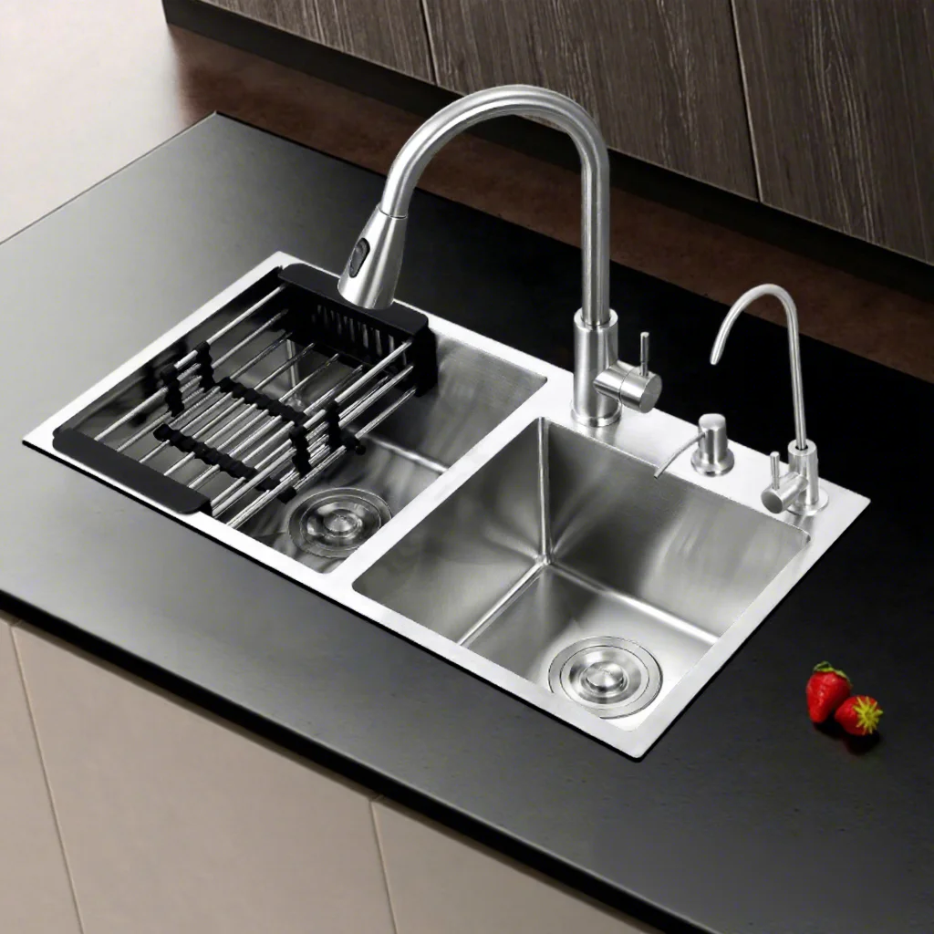 Heavy Duty Stainless Steel Modern Minimalist Brushed Finish Kitchen Sink Double Bowl Undermount Wash Basin for Hotel