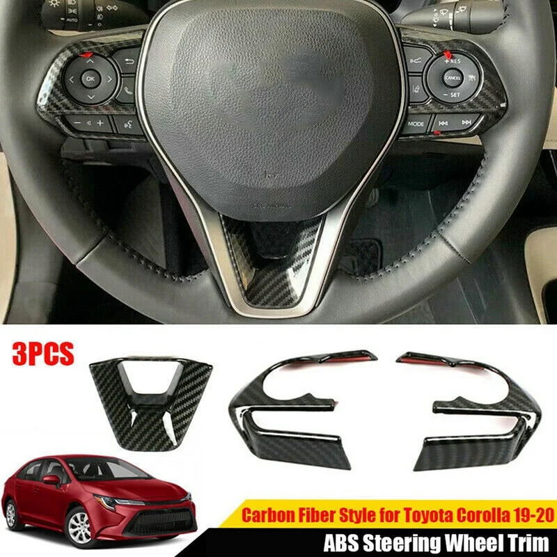 3PCS For Toyota Corolla 2019-2020 Spare Parts Parts Carbon Fiber Style Hatchback Steering Wheel Switch Button Cover Trim