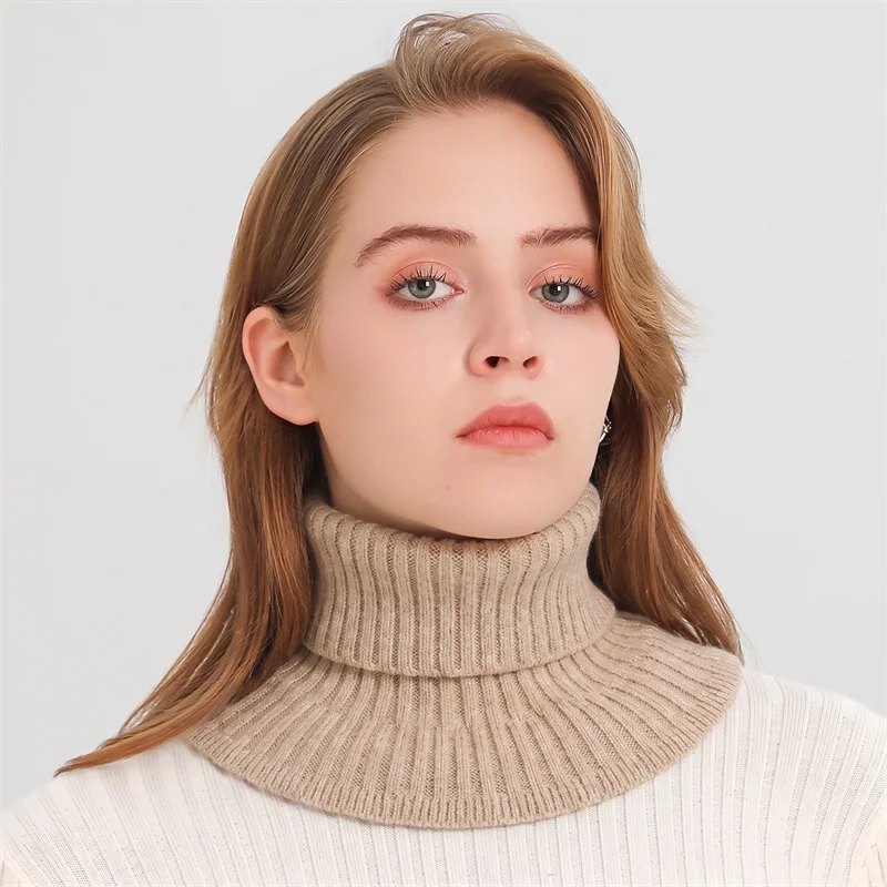 Women Ribbed Knit Fake Collar Neck Warmer Solid Knitted False Turtleneck Collar Soft Stretch Neck Wrap Casual Daily Outer Scarf
