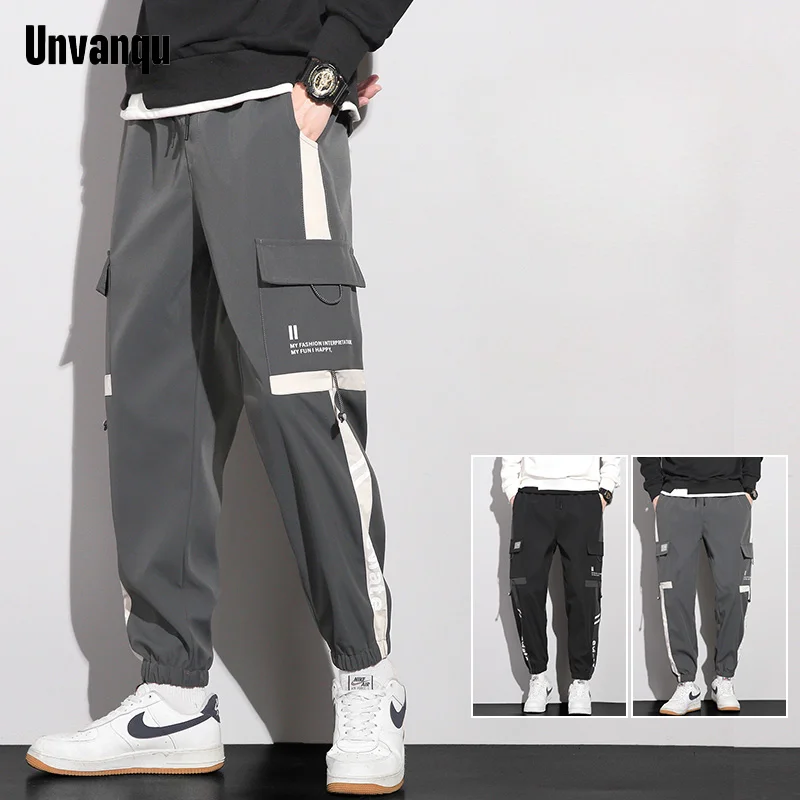 Unvanqu Korean Autumn Fashion Men's Clothing Casual Versatile Elasticity Cargo Pants Outdoor Camping Multiple Pockets Trousers