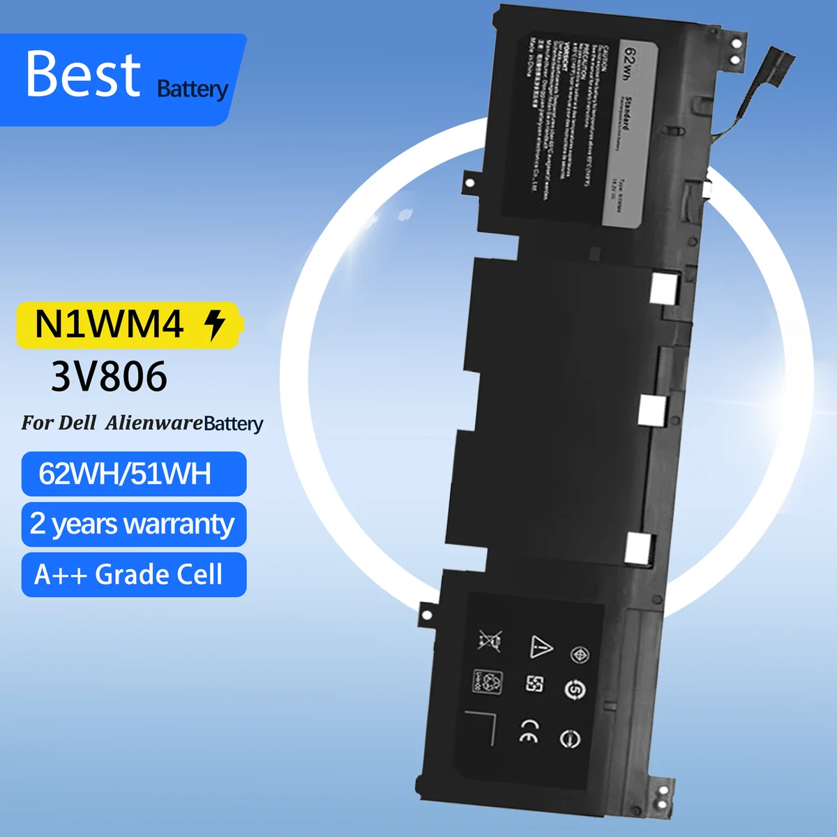 

Аккумулятор N1WM4 3V80 6 для DELL Alienware 13 R2 Series ALW13ED-2708 62N2T 2P9KD 51WH 62WH