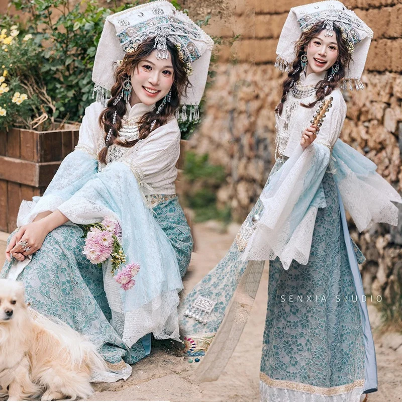 

New Ethnic Women's Clothing Zhuang National Sle uangbanna Yunnan Dali Lijiang Travel Photoaphy Ethnic Trendy Outfit