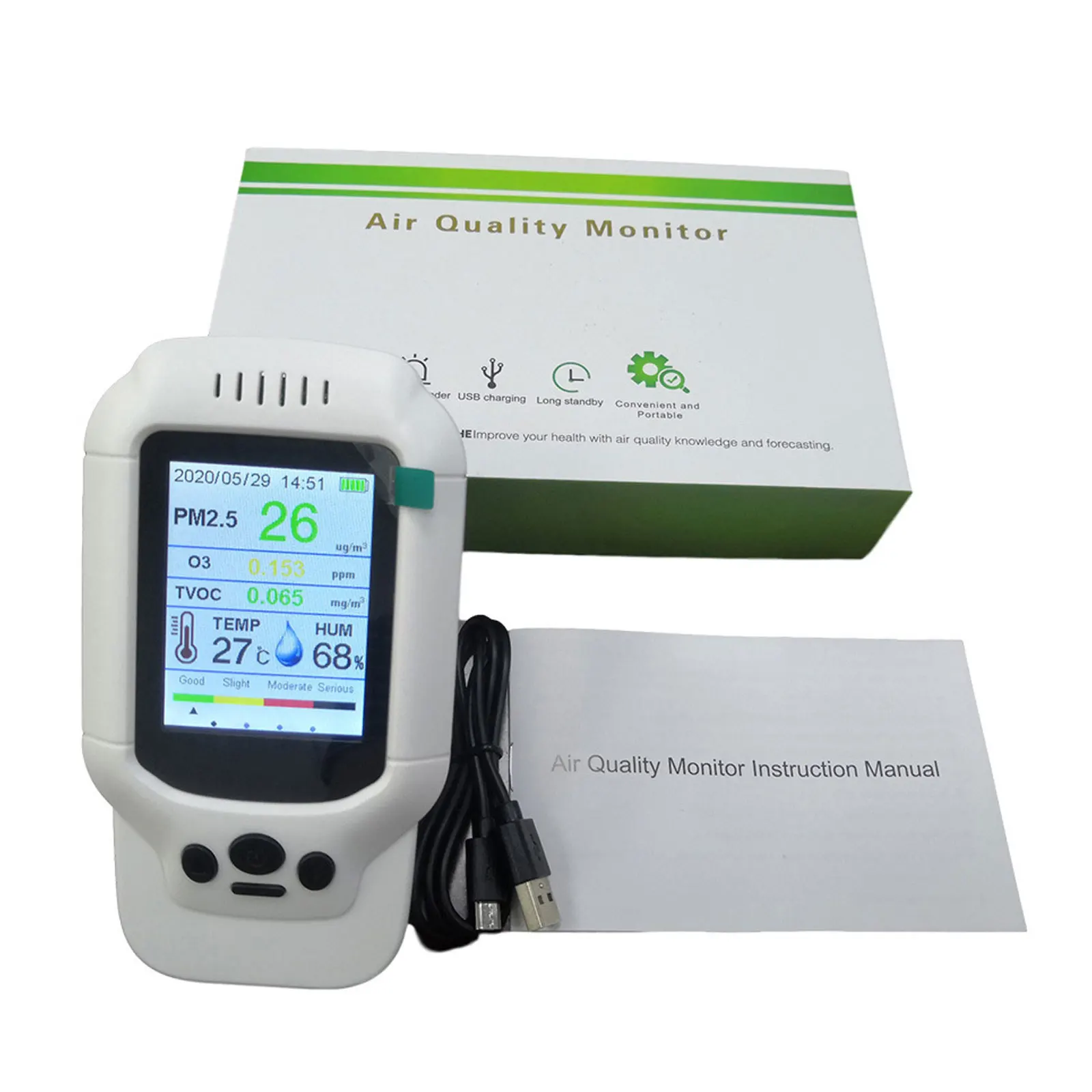 Gas Detector Multifunctional Intelligent O3 Ozone Meter Gas Detector Sensor Air Quality TVOC PM2.5 PM1.0 PM10 0-5ppm O3 Tester