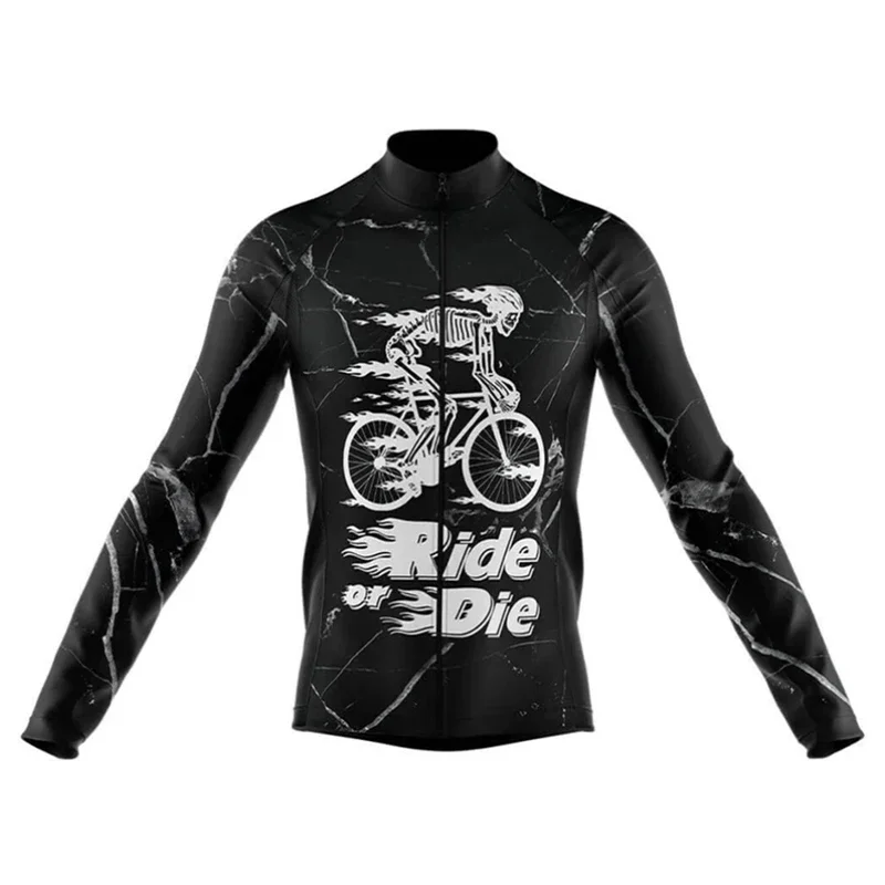 Skull Pattern Cycling Jerseys 2023 Summer Long Sleeve Cycling Clothing MTB Bike Uniform Maillot Ropa Ciclismo Mens Bicycle Wear