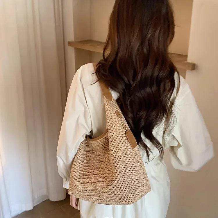 

Fashion Vintage Straw Women Shoulder Bag Paper Woman Female Handbag Large Capacity Summer Beach Straw Bag Casual Tote Bag Purses