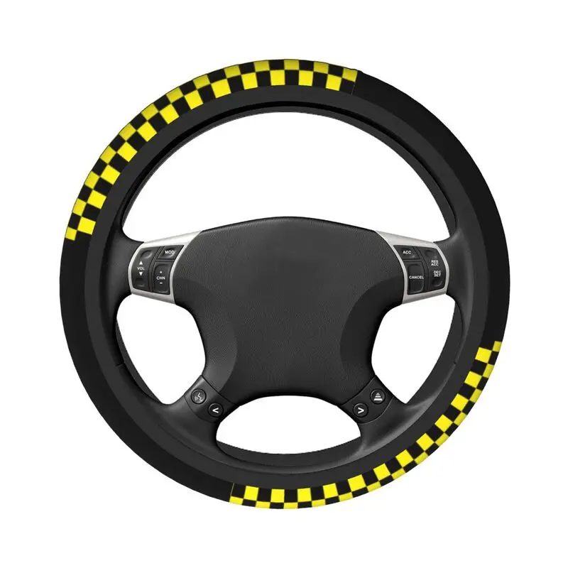 38cm Black Yellow Checkered Steering Wheel Cover Women Men Checkered Auto Car Steering Wheel Protector for Sedan Car 15 inch