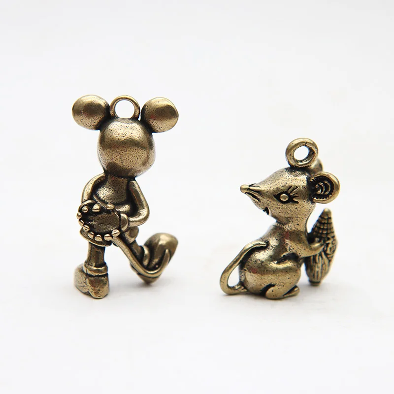 Brass Cartoon Rat Figures Keychain Pendant Jewelry Cute Animal Corn Mice Car Keyring Lanyard Hangings Accessories Children Gifts