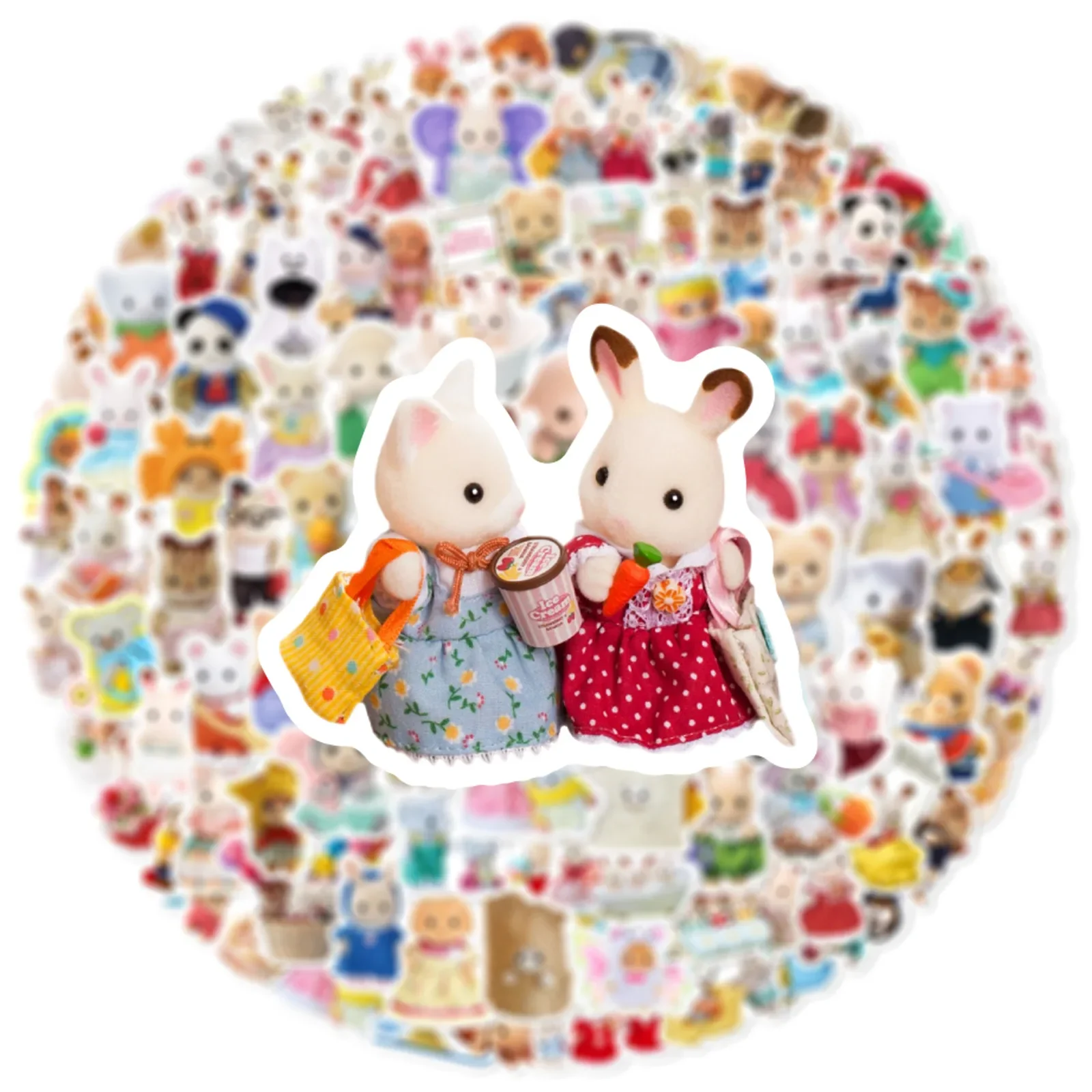 100Sheets Cute Calico Critters Stickers Cartoon Animal Doodle Kawaii Decoration Decal Can Be Used Repeatedly