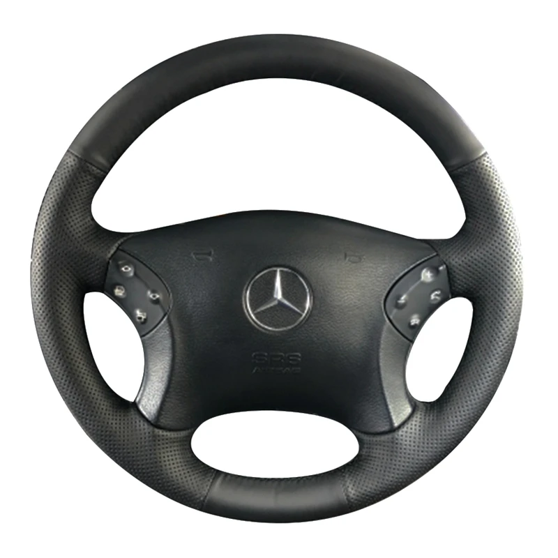Ręczne szycie antypoślizgowej czarnej sztucznej skóry Dostosowany pokrowiec na kierownicę samochodową do Mercedes Benz W203 C-Class 2001-2007