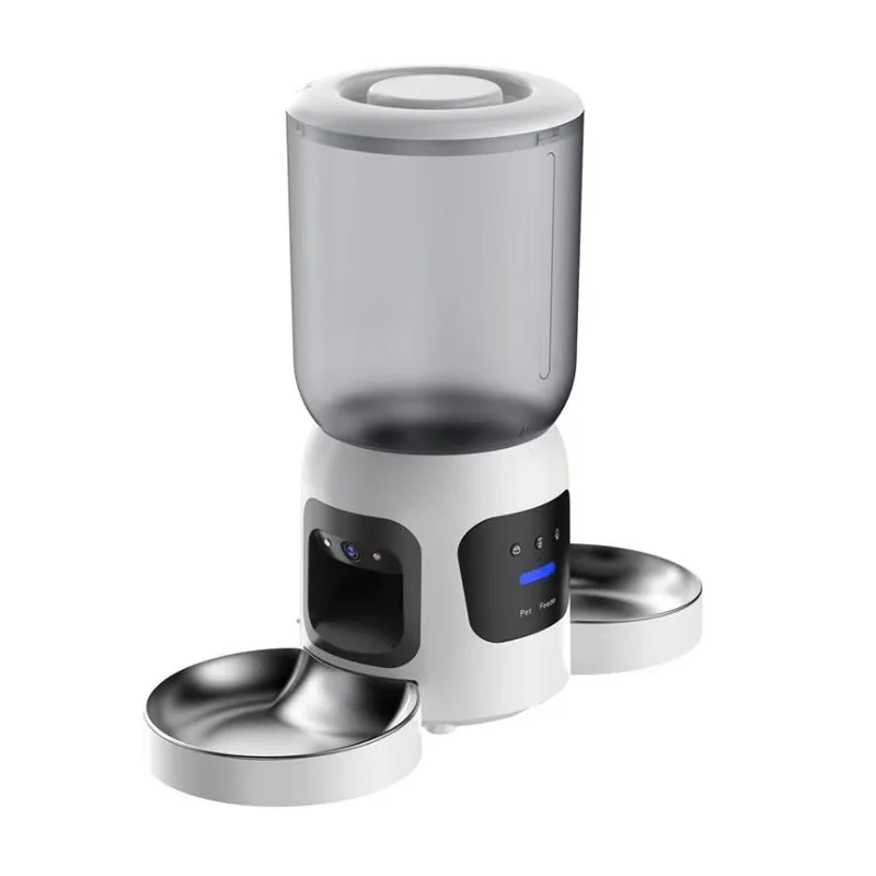 Pet Feeder with Dual Camera, HD 1080P, Remote Control, Timed Feeding, 2 Bowls, Smart Pet Food Dispenser, for Cats and Dogs