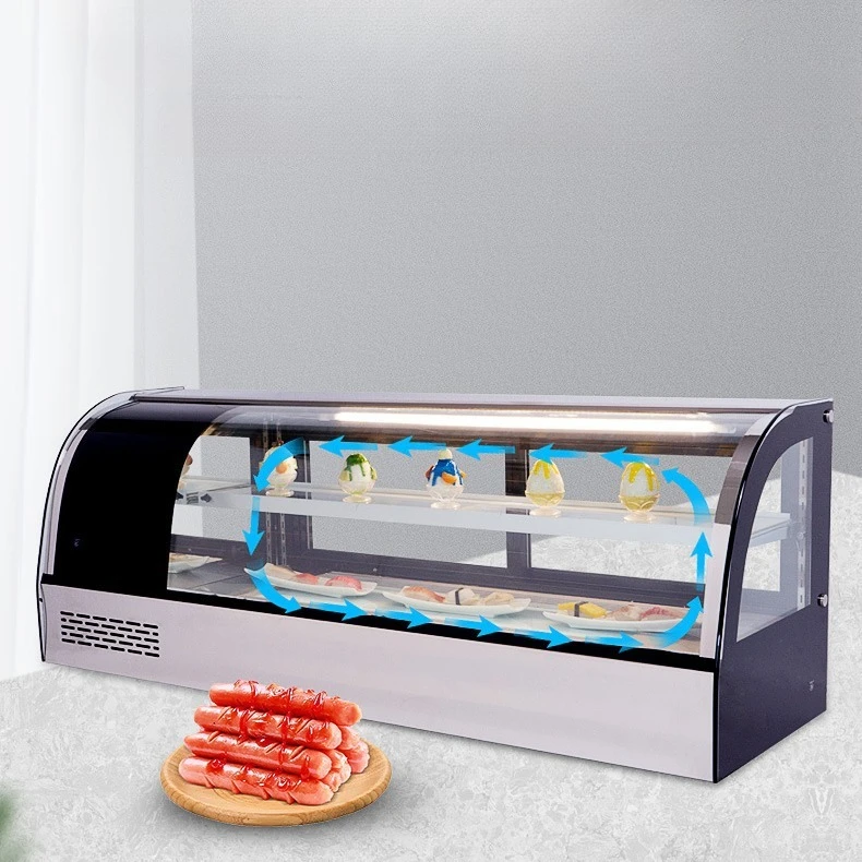 

Sushi cabinet, small, commercial, desktop, curved right angle, fruit deli sashimi dessert