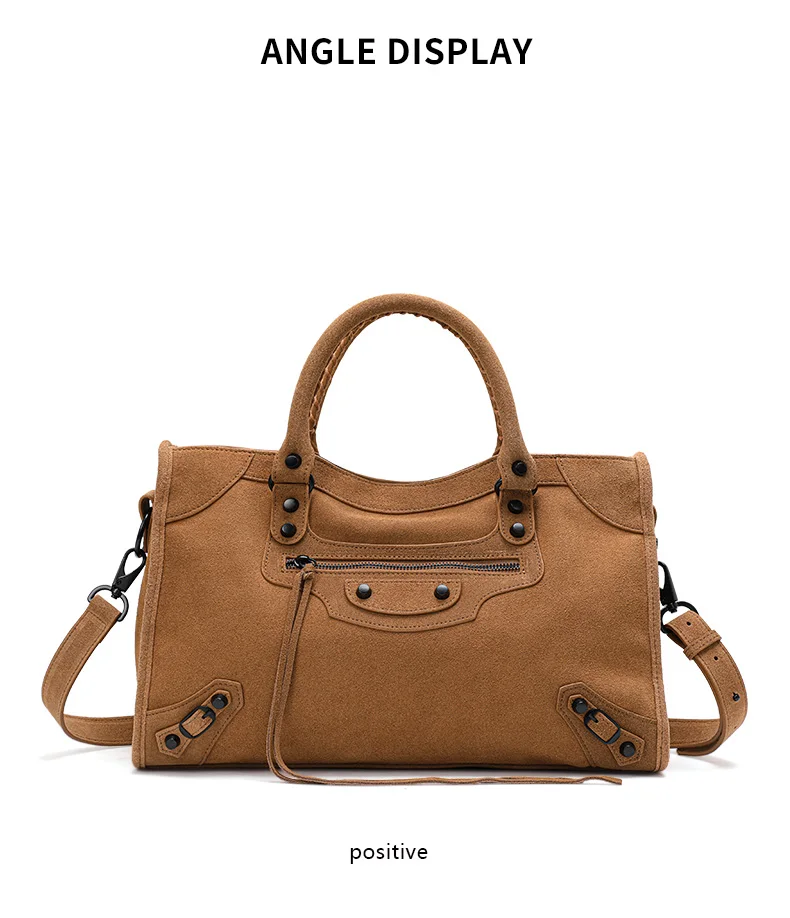 Aidrani Echtes Leder Amerikanische Retro-Wildleder-Handtasche für Damen, Große Motorradtasche, Hochwertige Pendler-Handtasche – Detail 8