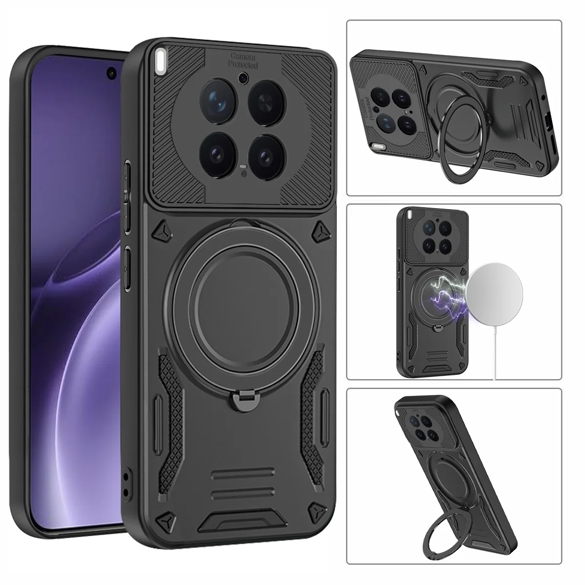 

For Vivo X300 Case/Vivo X300 Pro 360° Metal Magnetic Rotating Ring Holder Phone Case Protector