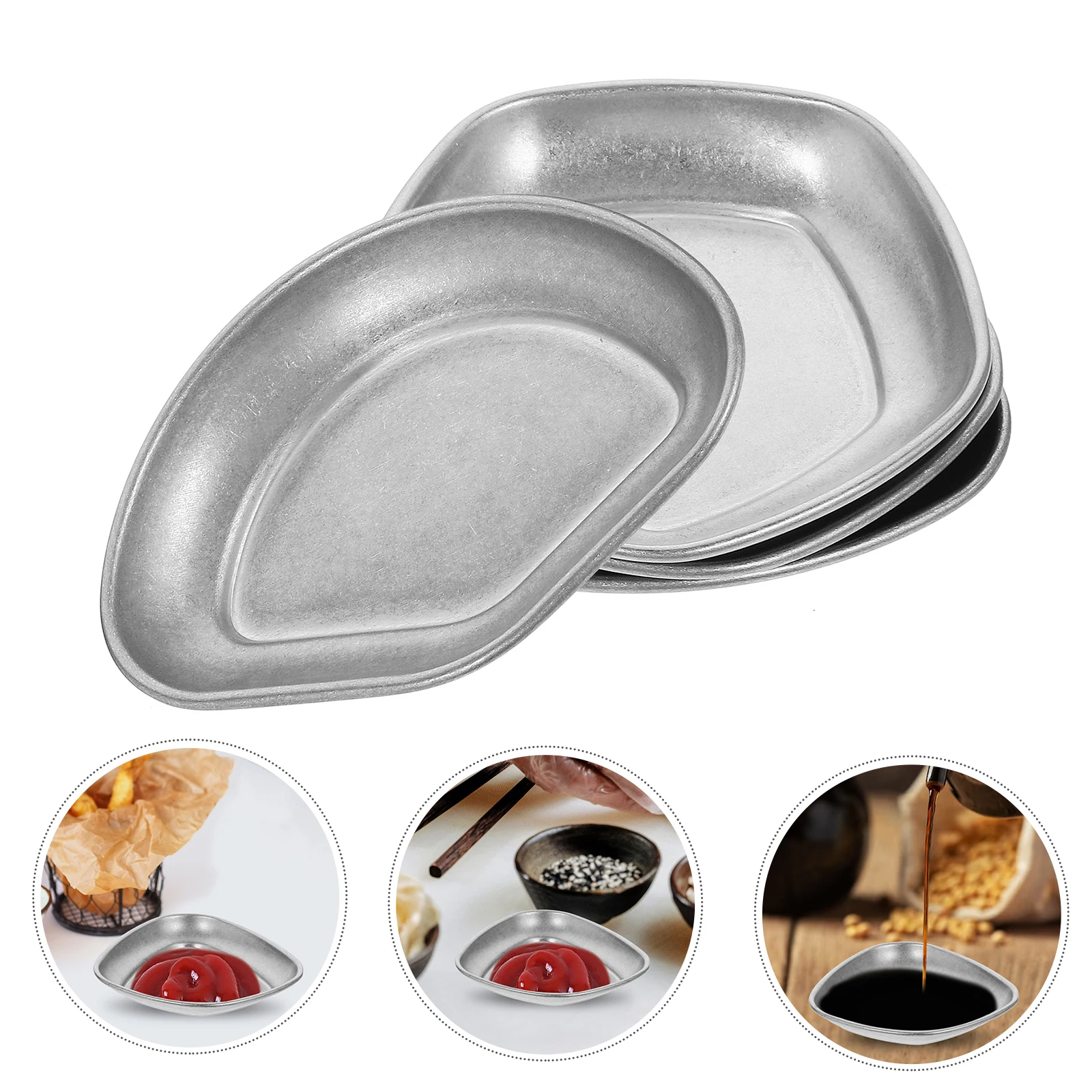 

Набор из 4 мини-тарелок для соусов из нержавеющей стали, нестандартной формы, идеально подходят для подачи соусов к суши, закусок, фруктов и орехов