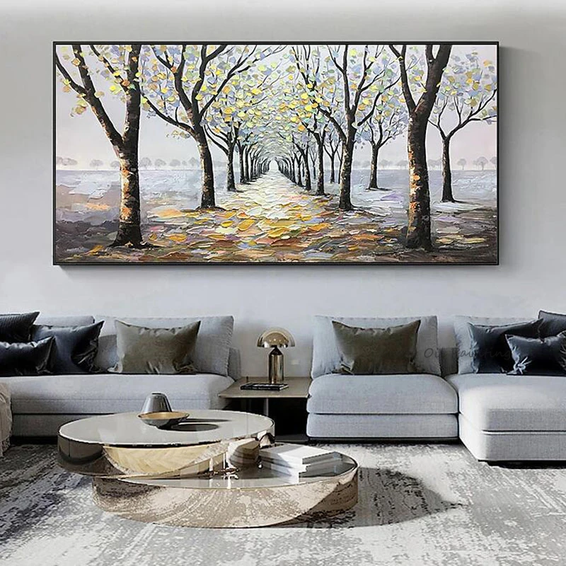 Handpainted Original Oil Painting Trees On Canvas Nordic Wall Art For Living Noom Home Decoration