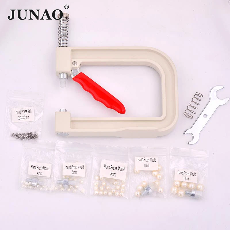 JUNAO 4 5 6 8 10 12mm White Pearl Setting Machine Hand Press Tools Round Beads Fixing Machine For DIY Crafts Accessories