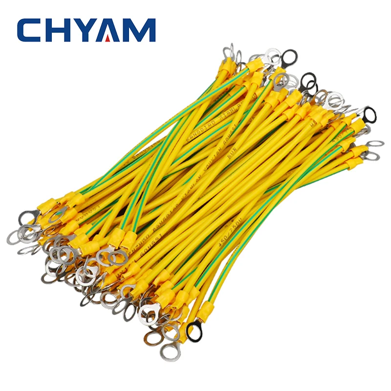 10pcs 4mm2 Square Red Copper Yellow Green Grounding Wire With O Ring Terminal Solar Photovoltaic Panel Ground Wiring