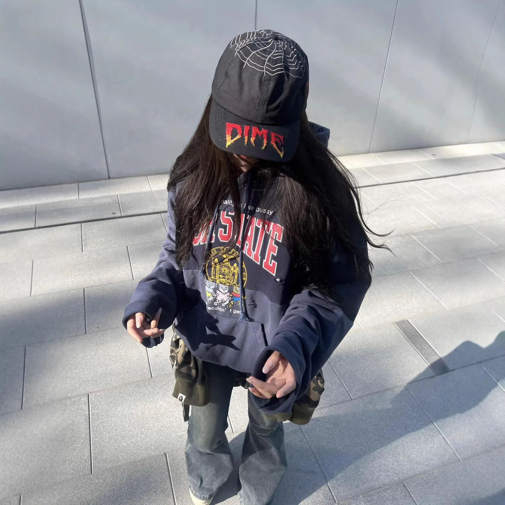 Grailz PROJECT G/R Vintage Damaged Stained Patched Letter Embroidery Retro Hooded Sweatshirt for Men and Women Protocol Index