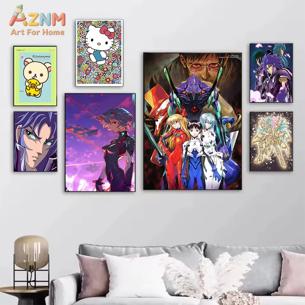 AZNM Hatsune Miku Saint Seiya Neon Genesis Evangelion Hello Kitty Rilakkuma Anime Canvas Wall Art Print Home Decor Painting
