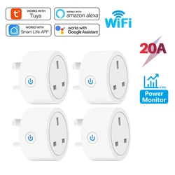 20A Tuya Smart Socket WiFi UK Plug adattatore a 3 pin Home Alexa controllo vocale con funzione Timer di monitoraggio dell'energia Set di prese di corrente