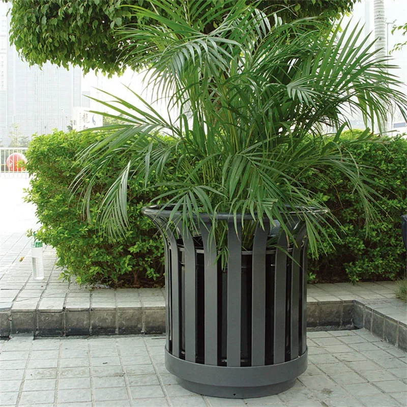 wholesale cheap outdoor patio large slatted steel flower pots garden park metal big planter container outside street plant box