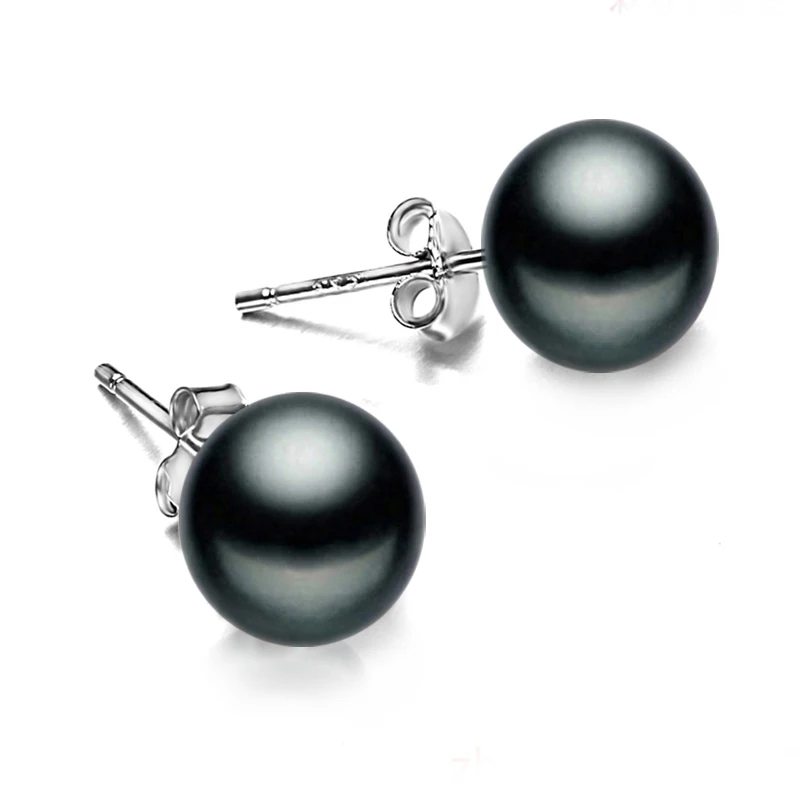 Real White Natural Freshwater Pearl Earrings Woman,Flat 925 Silver Pearl Stud Earrings Leverback Wife Mother Present Black