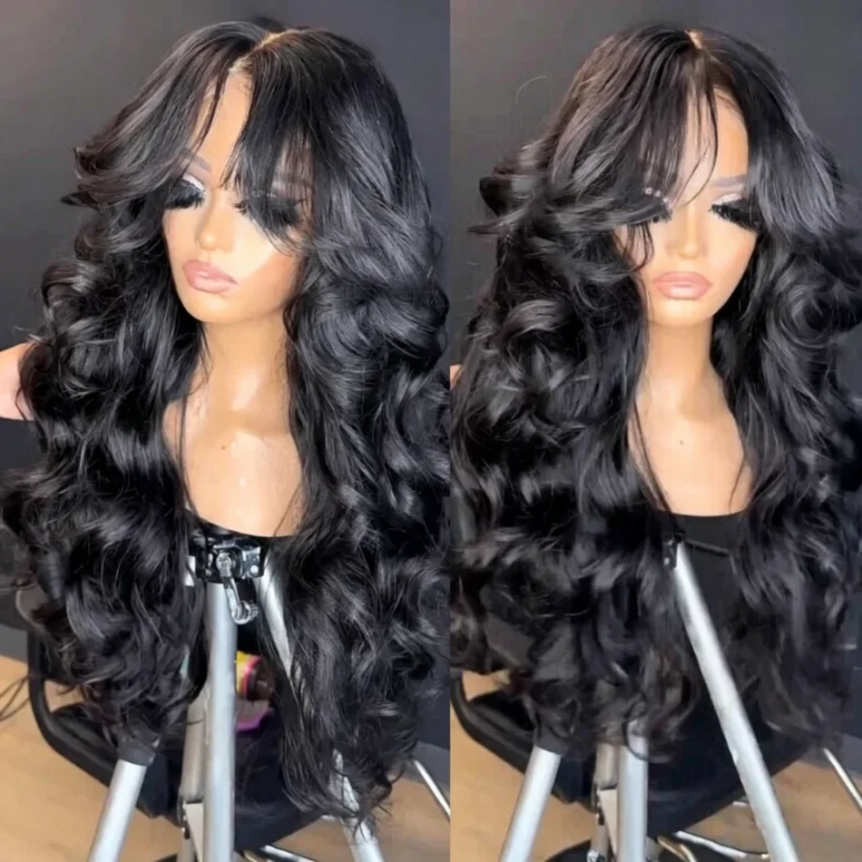 

38 40 Inches Body Wave 13x4 HD Transparent Lace Frontal Human Hair Wigs Pre Plucked With Baby Hair 200% Density Water Wave Lace Front Wig For Women Natural Black Color