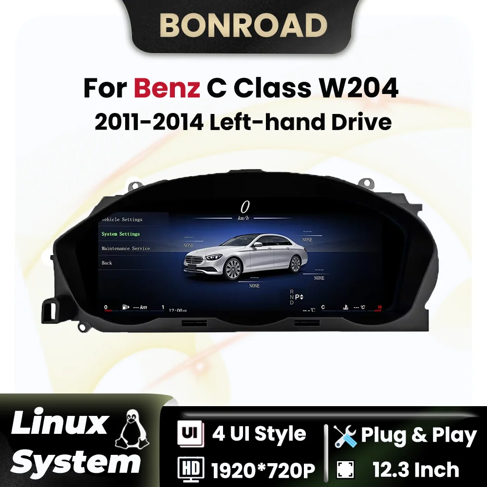 

BONROAD 12,3-дюймовая автомобильная цифровая приборная панель для Mercedes Benz C Class W204 NTG4.5 2011-2014, спидометр, кабина, приборная панель