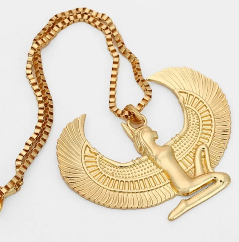 Fashionable Ancient Egyptian Goddess Isis Spreading Wings Necklace Religious Lucky Jewelry Gift for Men and Women