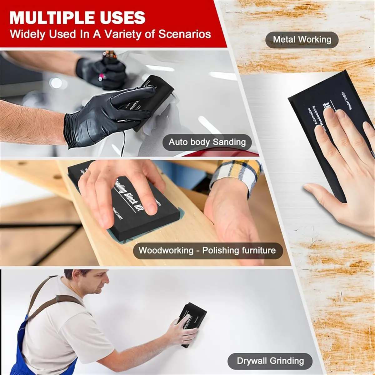 HITL Sanding Block Kit of 7 with Sandpaper Sheet,Hand Abrasives Auto Body Sanding Block Set for Automotive Paint Sand
