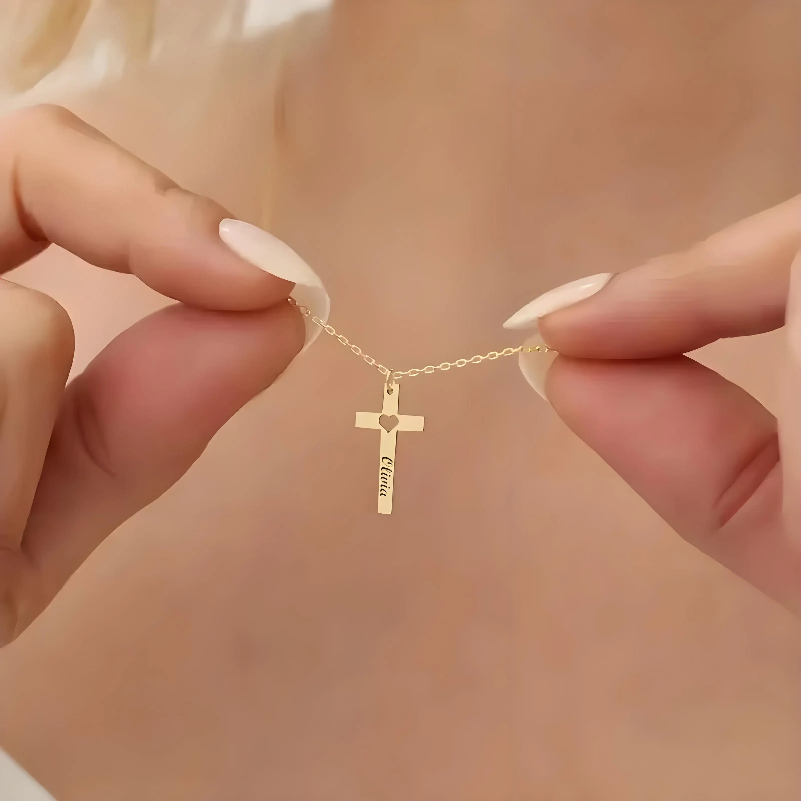 Unique Laser - Carved Custom Name Cross Necklace in Gold Color, Elegant Women's Jewelry for Casual and Formal Looks