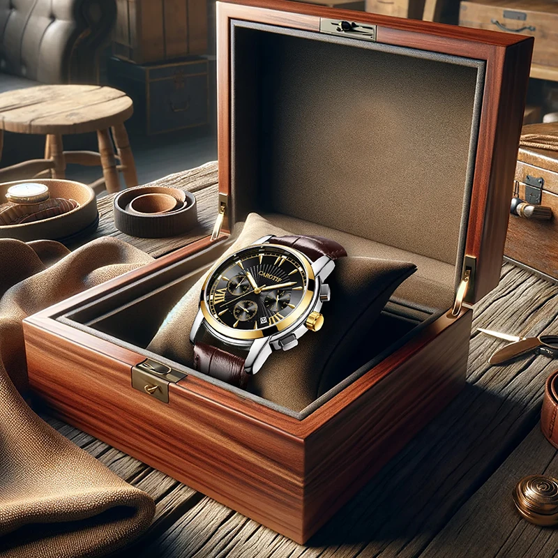 

Мужские черные и коричневые винтажные креативные кварцевые часы с тремя субциферблатами и календарем в художественном стиле.