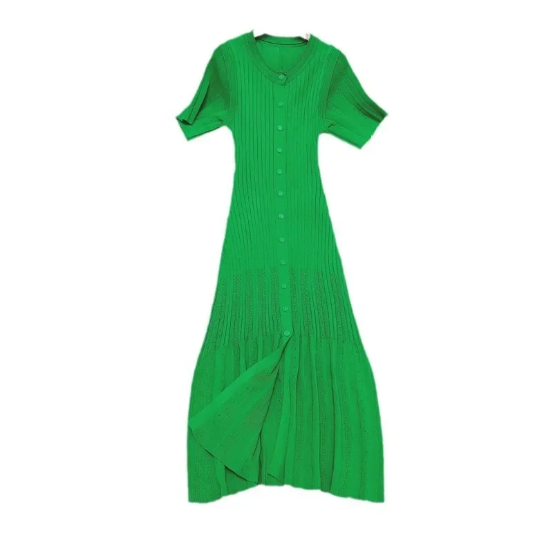 

Весенне-летнее женское длинное платье с высокой талией и боковым разрезом, новое элегантное модное платье в светском стиле с круглым вырезом и короткими рукавами