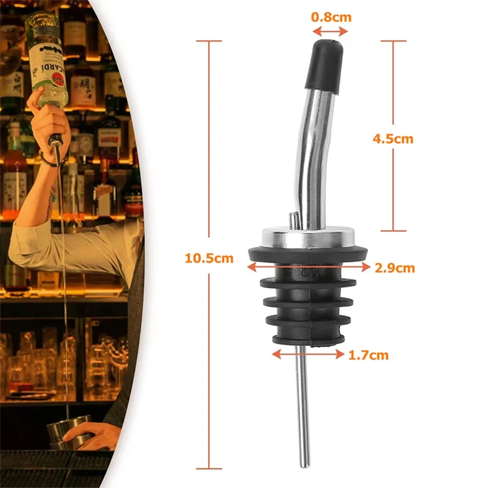 LMETJMA Classic Liquor Bottle Pourers Stainless Steel Olive Oil Spouts Bar Liquor Pourers with Rubber Dust Caps For Alcohol Oil