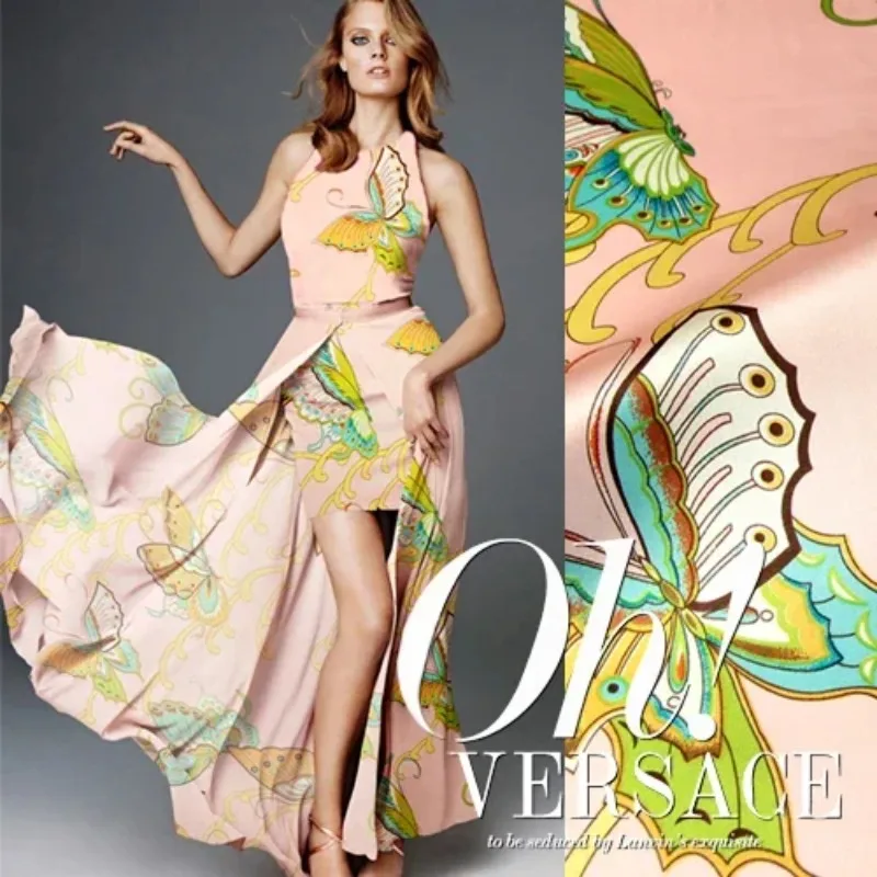 

114 см, ширина 16,5 мм, большой принт бабочки, розовый шелковый креп шелковицы, однотонная ткань для шитья рубашки, платья Cheongsam R1694