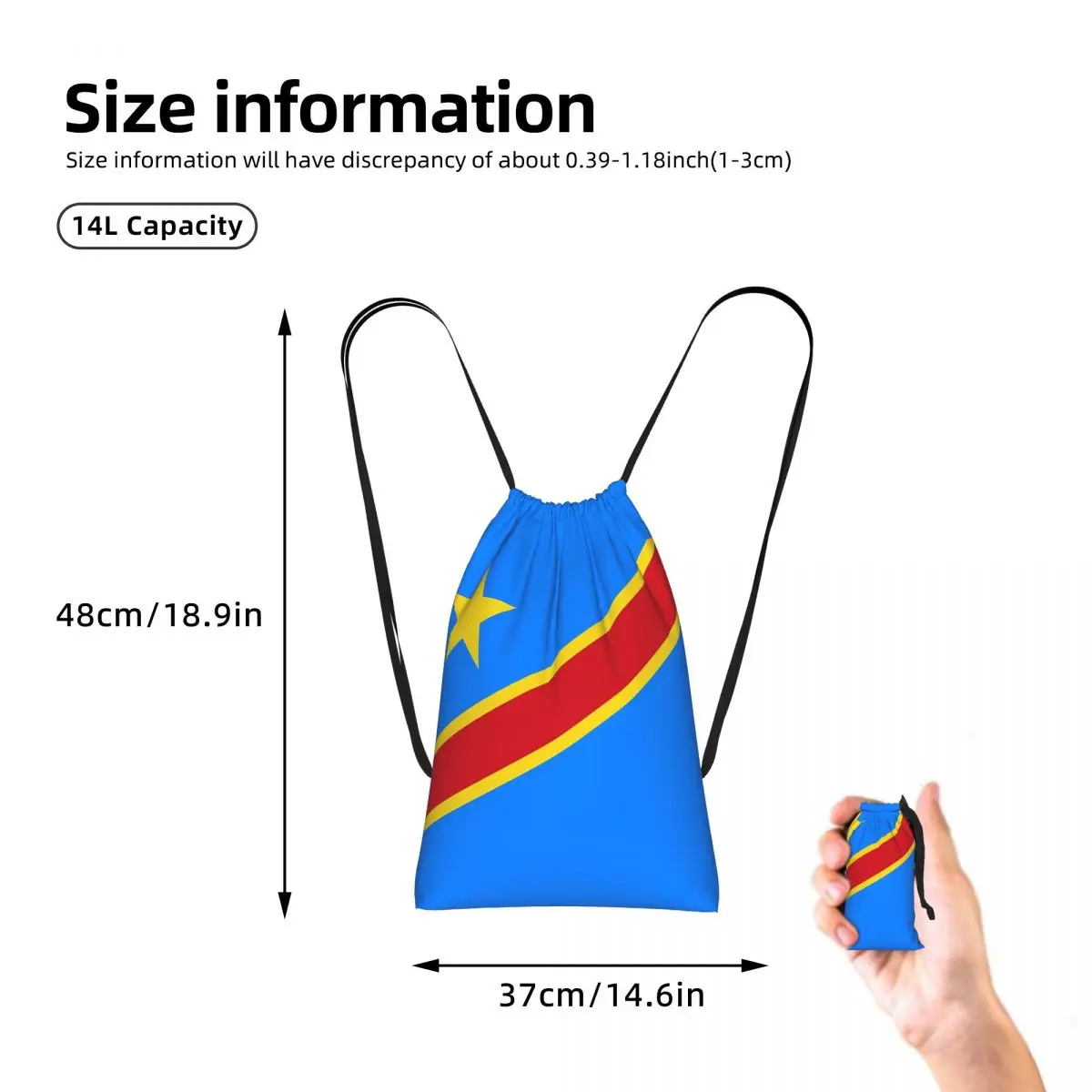 National Flag Democratic Republic Of The Congo Drawstring Backpack hiking cycling Bag Lightweight Storage Drawstring Bag