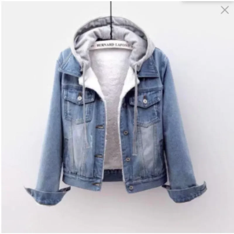 

3xl женская джинсовая шикарная куртка женская верхняя одежда больших размеров свободные короткие джинсы с капюшоном пальто топы с большими карманами 2025 весна осень