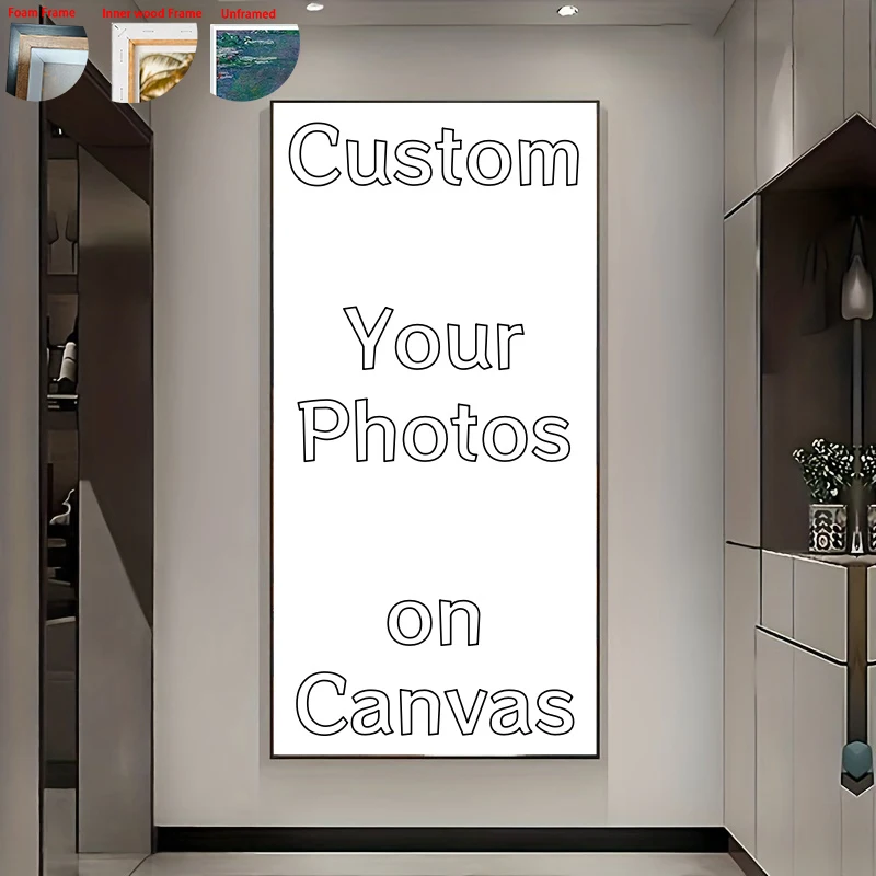 Frame/Unframe Custom Canvas Printing Personalized Photo Large Vertical Poster for Family Life Pets Scenery Weddings Birthdays
