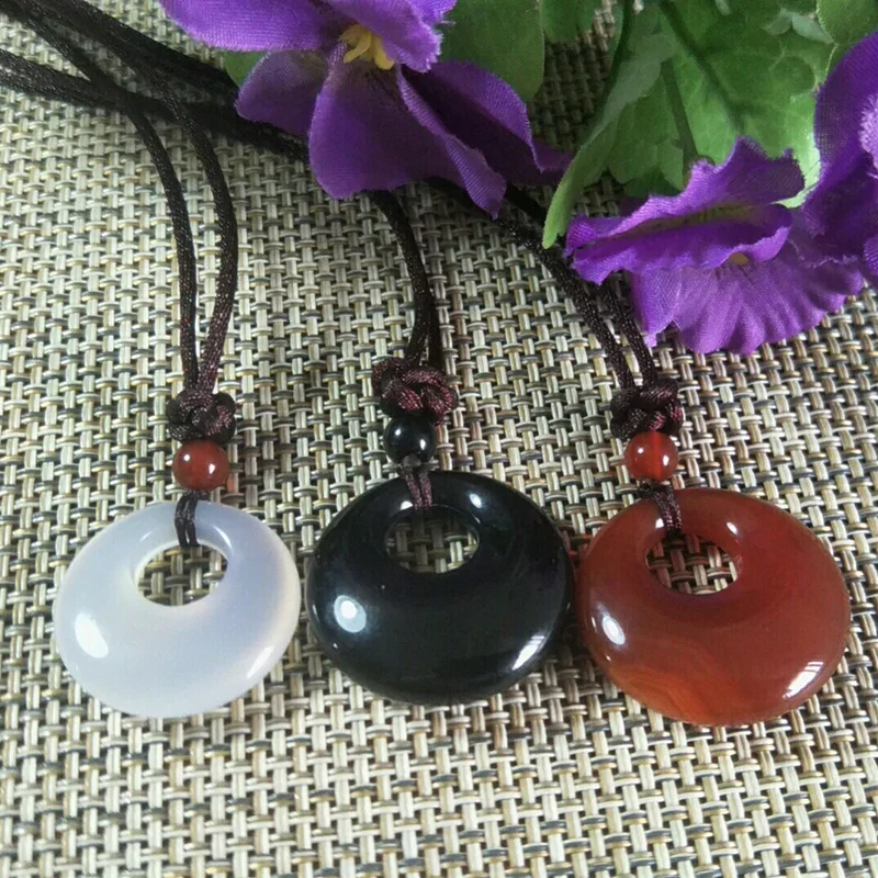 Natural Agate Chalcedony Peace-Buckle Jade Pendant Jewelry Lucky Exorcise Evil Spirit Auspicious Amulet Pendant Fine Jewelry