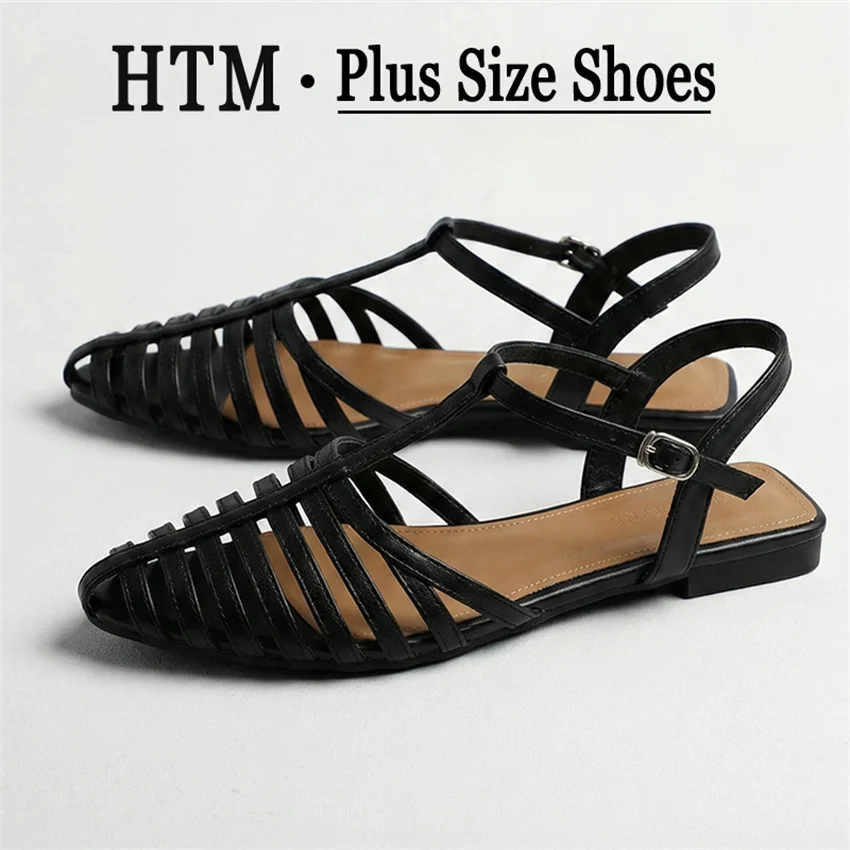 

Brand Sandals Women Flat Sandals Summer Luxury Gold Pointed Toe Narrow Band T-tied Hollow Roman Sandalias mujer Beach Shoes