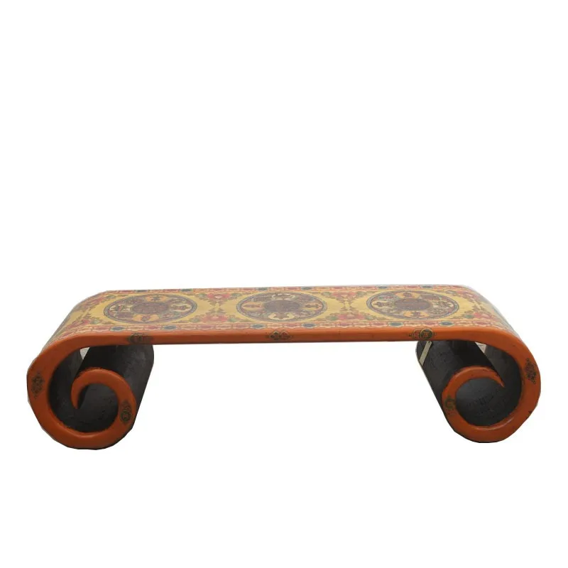 Tibetan solid wood hand-painted coffee table, Chinese classical painted roll table, classical furniture antique and old  table