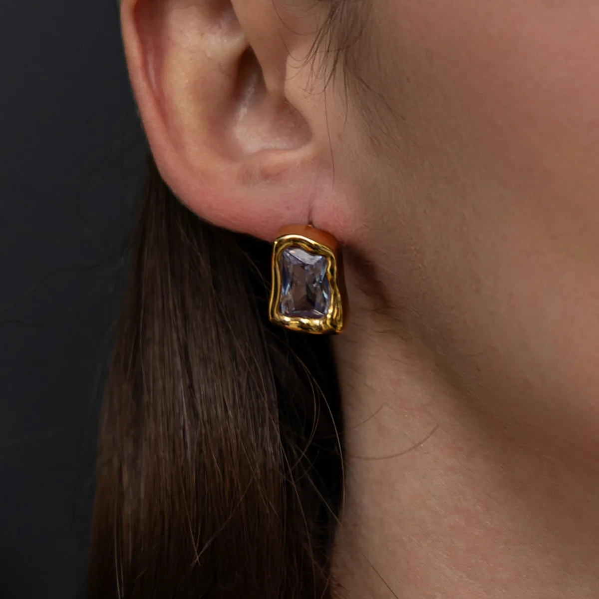 

PuRui 3 Colors New Zircon 18K Gold Plated Square Stud Earrings Women Exquisite Waterproof Stainless Steel Small Earrings Jewelry