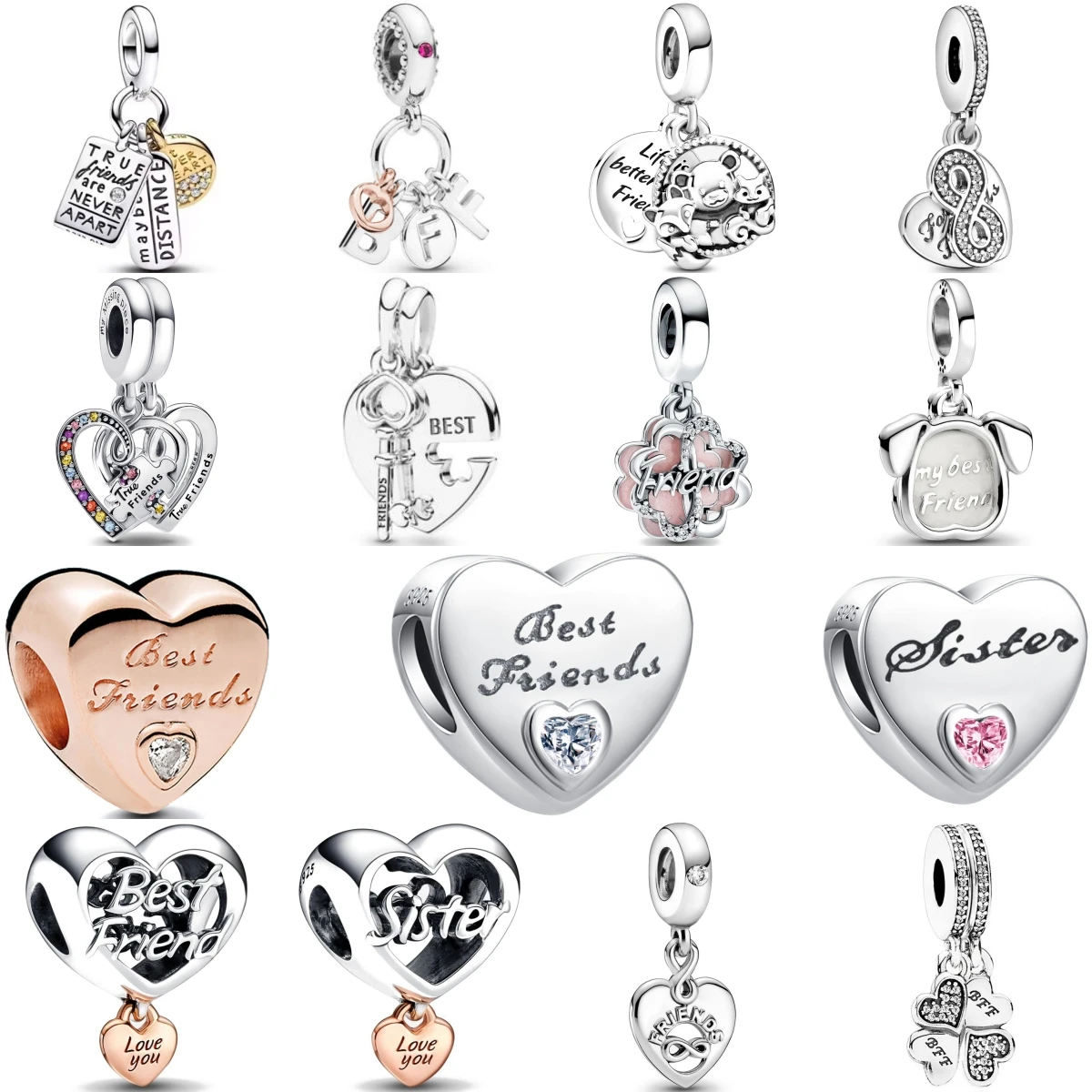 

925 Sterling Silver Four-leaf Clover Best Friend Sister Charm Pendant Fit Original Bracelet for Women Necklace Fine Jewelry