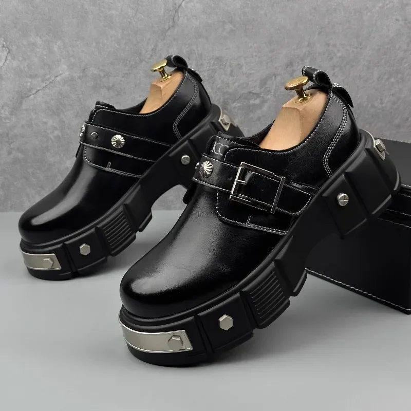 فاسق نمط تصميم معدني الرجال الجلود حذاء كاجوال موضة الاتجاه سميكة وحيد رجل أحذية رياضية مكتنزة تنفس الرجال ديربي الأحذية #6