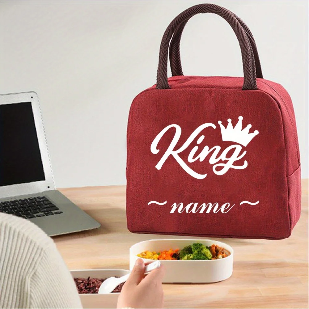 Customizable Name Insulated Red Lunch Bag Bento Bag Aluminum Foil Personalized Pattern Insulated Lunch Box Picnic Food Bag