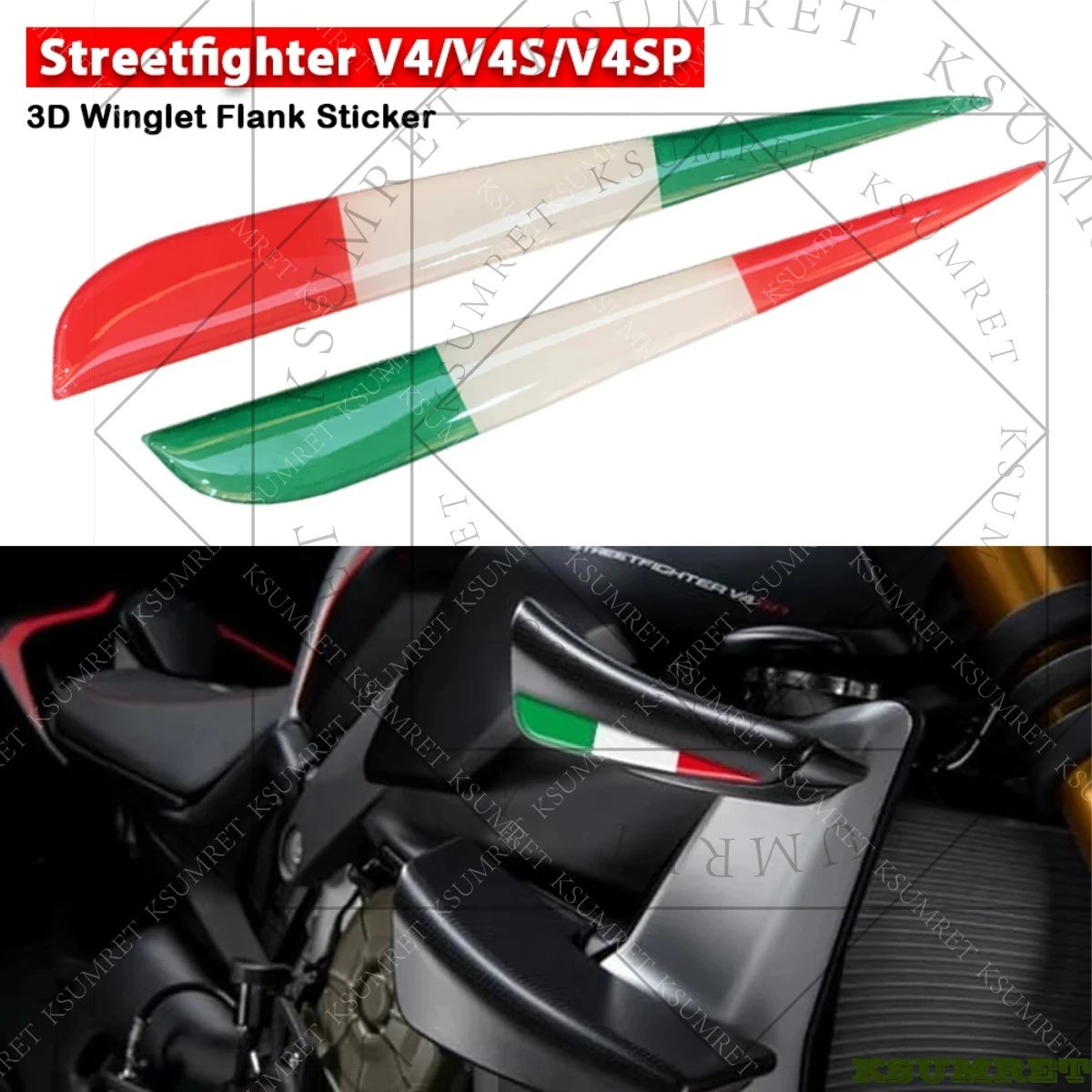 For Ducati Streetfighter V4 V4S New Italian Three-color 3D Stickers Flags Italian 3D Case Sticker Decal