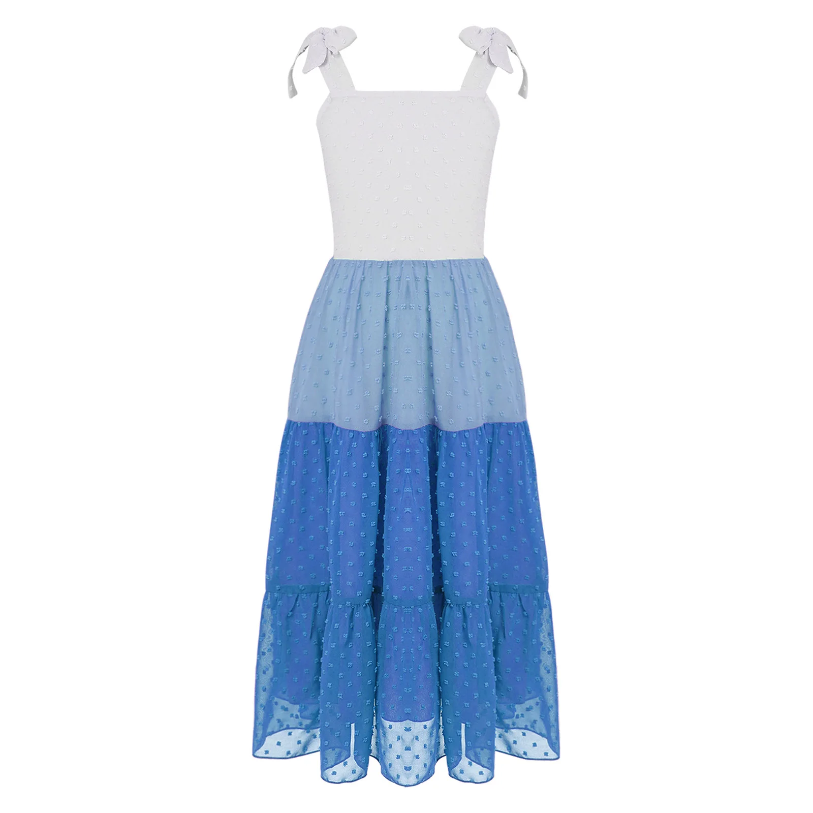 

Kids Girls Chiffon Dress Adjustable Self-Tie Shoulder Straps Dots Tiered Sundress for Beach Vacation Birthday Party Dresses