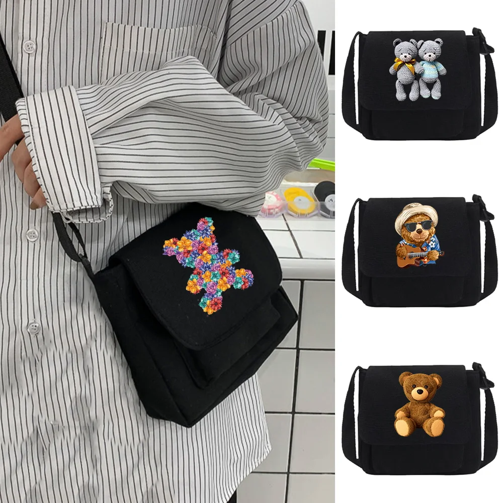 

Bear Print Messenger Pack Crossbody Bag Youth Casual Version Wild Canvas Shoulder Bags Women Travel Organizer Fashion Handbag