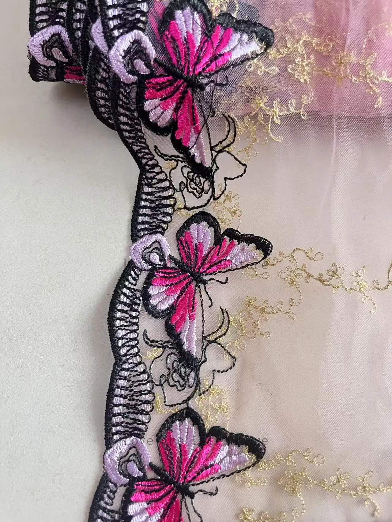 20Yards Bra Apparel Accessories Pink Embroidery Fabric Sewing Supplies Butterfly Tulle Mesh Trim Lace Flower Lace Fabric view 3